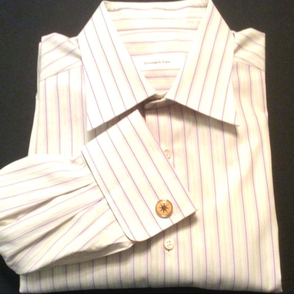 Ermenegilda Zegna White Stripe  French Cuff Mens Dress Shirt 16"